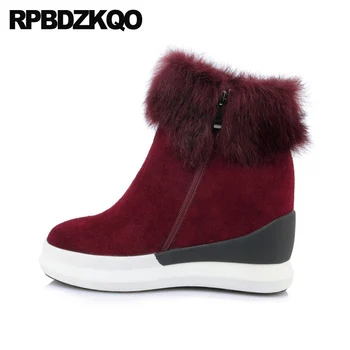 

furry wedge brand high heel extreme fluffy booties shoes fetish black height increasing muffin wine red women boots winter 2019