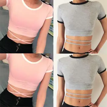 Sexy Summer Women Tie Waist Back Slim Crop Top Short Sleeve Tee T-shirt 
Sexy Summer Women Tie Waist Back Slim Crop Top Short Sleeve Tee T-shirt