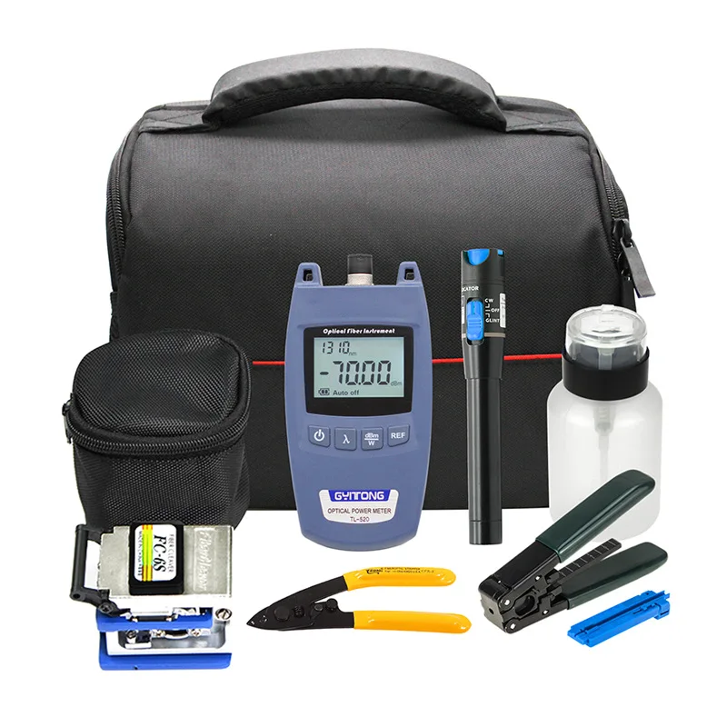 Fiber Optic Tools Kits 8 in 1 FTTH fiber optic tool bag mini power meter + VFL + fiber stripper + fc-6s fiber cleaver+ CFS 2
Fiber Optic Tools Kits 8 in 1 FTTH fiber optic tool bag mini power meter + VFL + fiber stripper + fc-6s fiber cleaver+ CFS 2