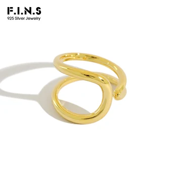 

F.I.N.S Korean S925 Sterling Silver Ring INS Minimalist Double Lines Smooth Opening Female Ring Two-tones Layered Finger Rings