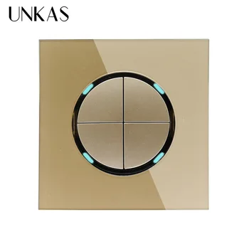 UNKAS 2019 New Arrival Gold Crystal Glass Panel 4 Gang 1 Way Random Click On / Off Wall Light Switch With LED Indicator
UNKAS 2019 New Arrival Gold Crystal Glass Panel 4 Gang 1 Way Random Click On / Off Wall Light Switch With LED Indicator
