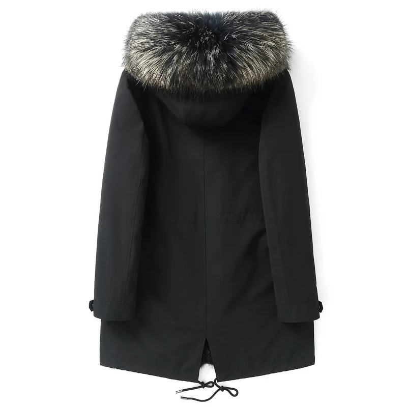 

Зимняя мужская куртка 2019, Толстая теплая длинная парка с подкладкой из кроличьего меха, мужская уличная куртка с капюшоном из меха енота 19006