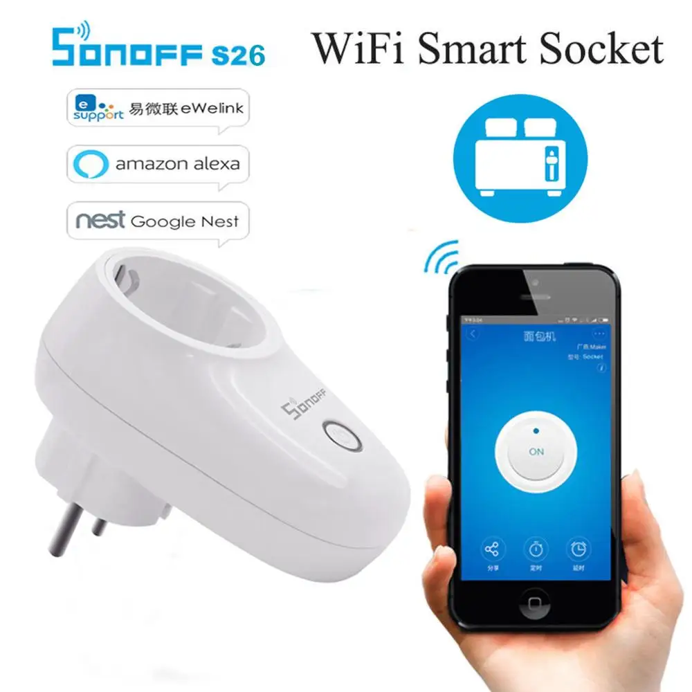 SONOFF S26 ЕС умная розетка Wifi беспроводное приложение пульт дистанционного