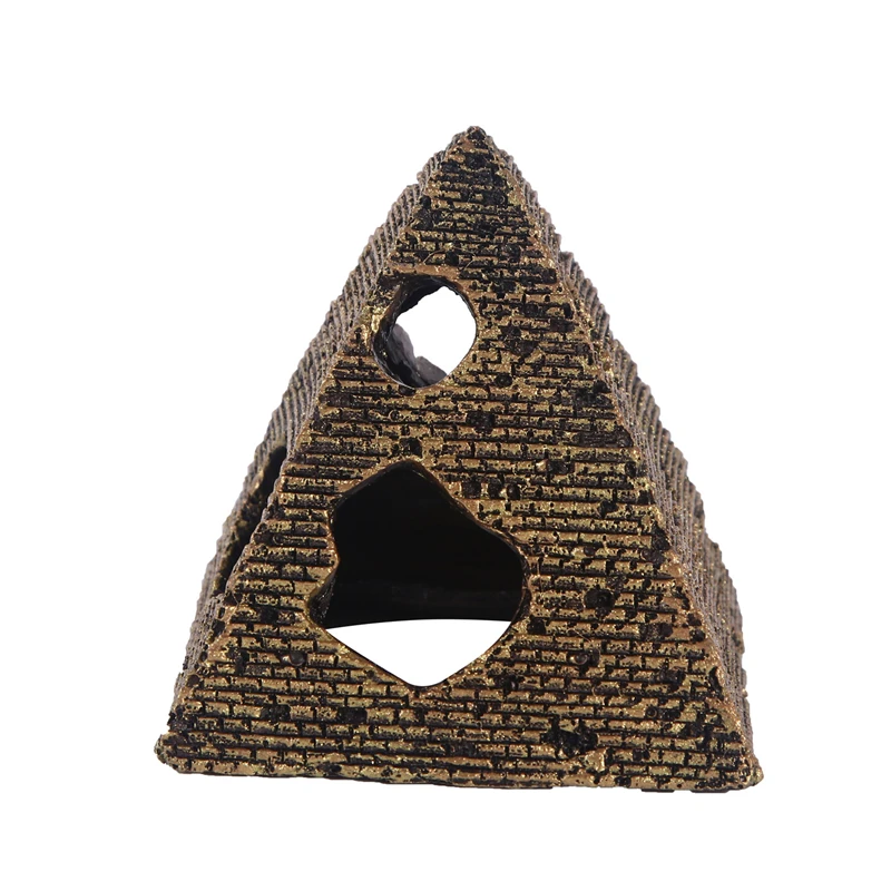 2 Pyramid Reptile Hiding Spot Shale Step Ledge and Cave Hide-Out Medium Aquarium Decoration Resin Habitat House Shrimp Betta
