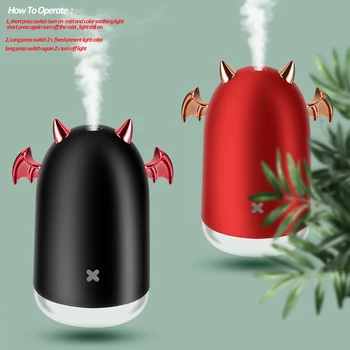 230ml Little Devil Ultrasonic Humidifier USB Aromatherapy Essential Oil Diffuser with Color LED Light for Household Car Sprayer 
230ml Little Devil Ultrasonic Humidifier USB Aromatherapy Essential Oil Diffuser with Color LED Light for Household Car Sprayer