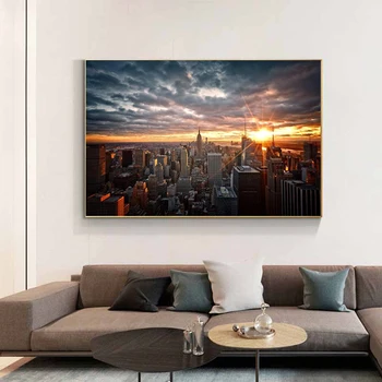 

New York City Sunset View Canvas Paintings Skline of Manhattan Posters and Prints Wall Art Pictures for Living Room Home Decor