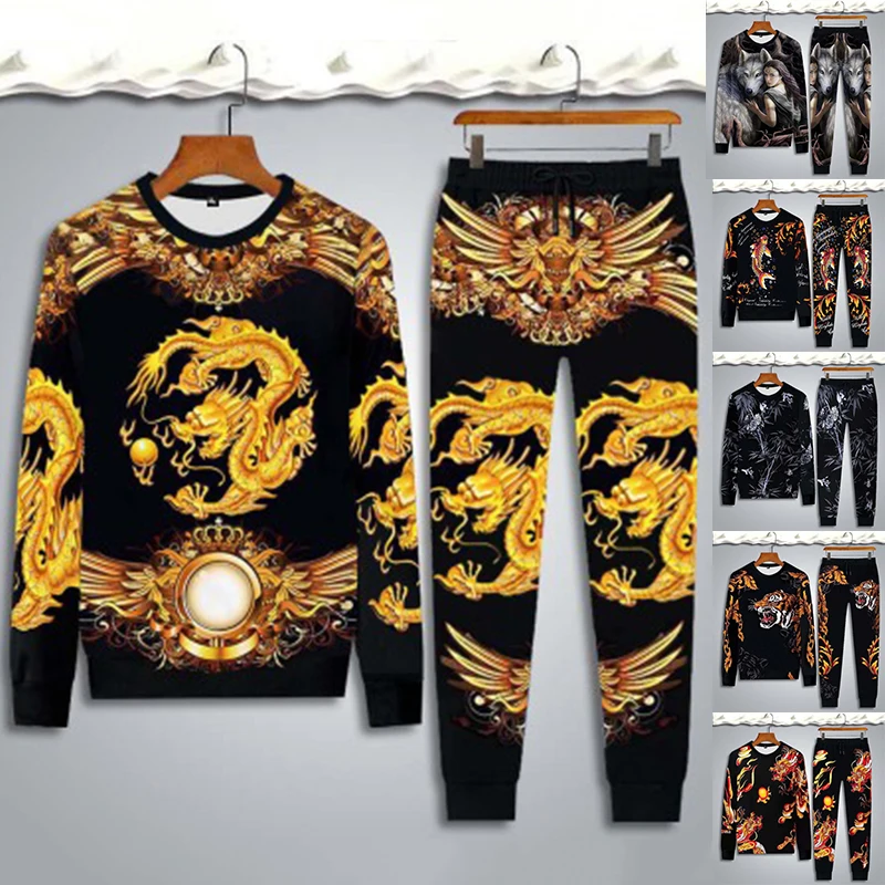 Men's Set Jogging long-sleeve t-shirt set Men Tracksuit Tops and Pants Mens Sweat Suits Dragon tiger printing Sets Men Clothing
Men's Set Jogging long-sleeve t-shirt set Men Tracksuit Tops and Pants Mens Sweat Suits Dragon tiger printing Sets Men Clothing