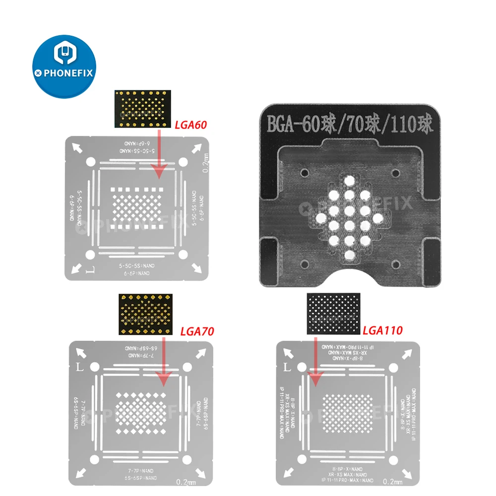 WL BGA110 BGA70 BGA60 BGA Reballing Stencil Kit for iPhone 6G 6S 7G 8G X XS XSMAX A7 A8 A9 A10 A11 A12 A13 CPU Lower Soldering
WL BGA110 BGA70 BGA60 BGA Reballing Stencil Kit for iPhone 6G 6S 7G 8G X XS XSMAX A7 A8 A9 A10 A11 A12 A13 CPU Lower Soldering