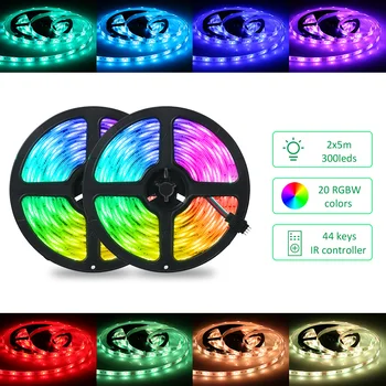 2x5m 300leds RGB Strip Lights Kit with 44 Keys IR Remote Controller Dimmable Color Changing Rope Lights IP65 Water-resistant
2x5m 300leds RGB Strip Lights Kit with 44 Keys IR Remote Controller Dimmable Color Changing Rope Lights IP65 Water-resistant
