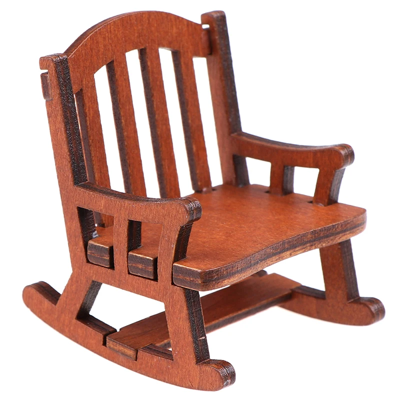 1Pcs Wooden Rocking Chair Seat Handicraft Rocker Dollhouse Miniature Outdoor Garden Furniture Toys | Игрушки и хобби