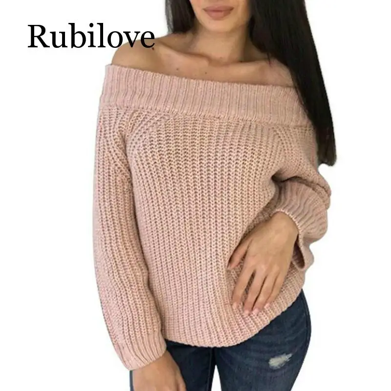 Rubilove 2019 зимний женский свитер с открытыми плечами и длинными рукавами свободный