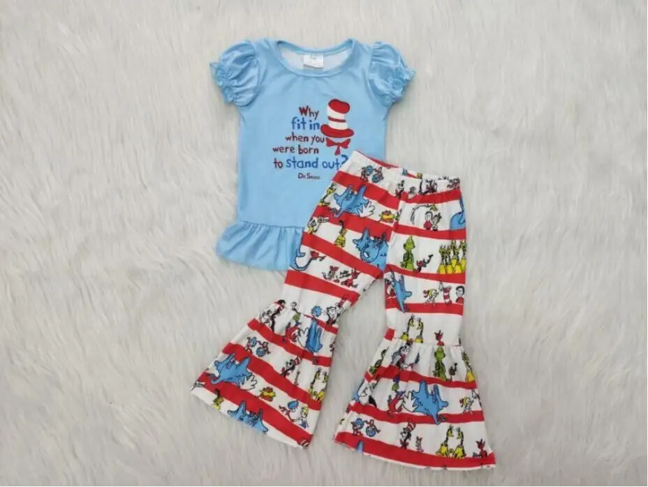 Baby girls free shipping school wear short sleeve aqua print shirt bell bottoms pants cartoon 2pcs children kids outfits clothes
Baby girls free shipping school wear short sleeve aqua print shirt bell bottoms pants cartoon 2pcs children kids outfits clothes