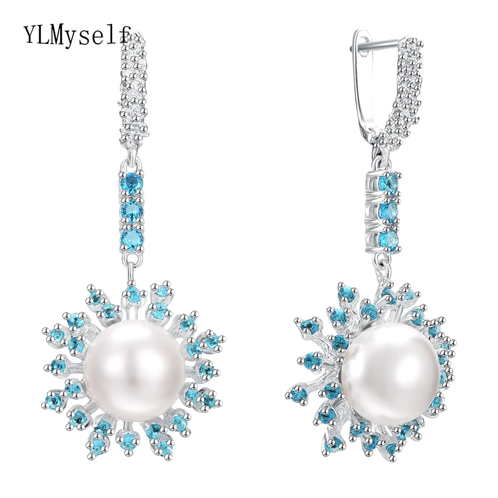 Brass LT Blue Zircon 5 CM Long Dangle Earrings With 12 MM White Pearl Fireworks Flower Trendy Jewelry
Brass LT Blue Zircon 5 CM Long Dangle Earrings With 12 MM White Pearl Fireworks Flower Trendy Jewelry