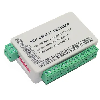 DC12V 24V 9CH dmx512 decoder 9 channel 3 group 3A each channel 9CH*3A 27A Max led DMX512 controller WS-DMX-9CH
DC12V 24V 9CH dmx512 decoder 9 channel 3 group 3A each channel 9CH*3A 27A Max led DMX512 controller WS-DMX-9CH