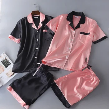 2pcs/Set Silk Satin Pajamas Sets Pijama Turn-down Collar Sleepwear Short Sleeve Homewear Pyjamas Women's Clothing
2pcs/Set Silk Satin Pajamas Sets Pijama Turn-down Collar Sleepwear Short Sleeve Homewear Pyjamas Women's Clothing