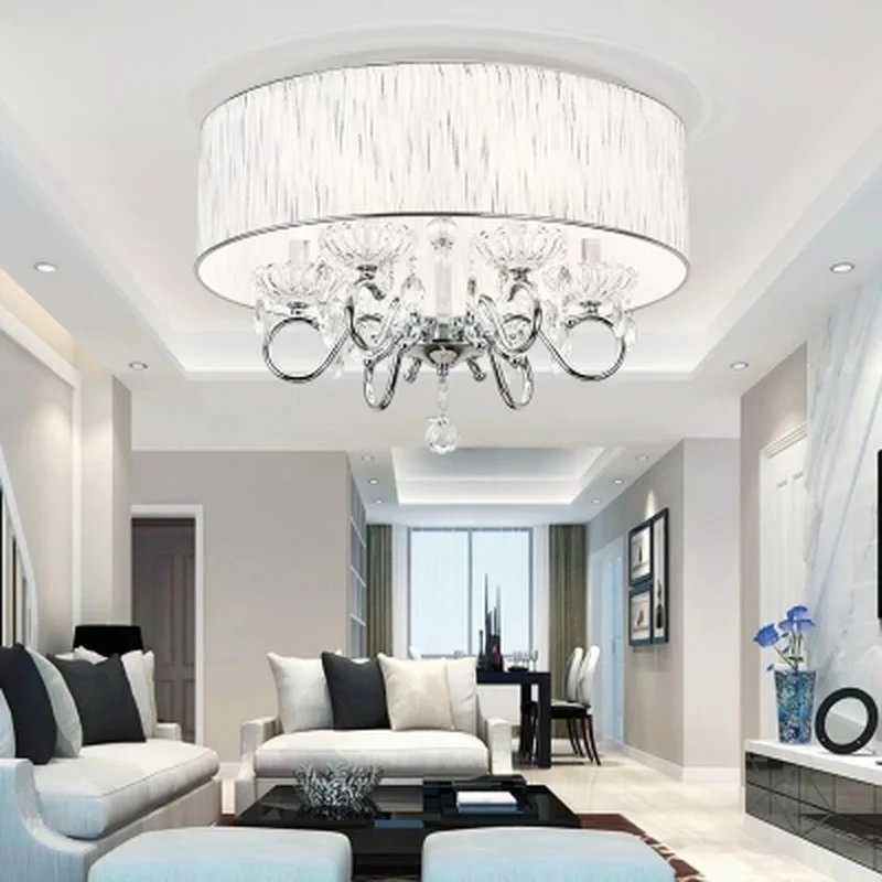 

Современный хромированный металлический светодиодный потолочный светильник, лампа с кристаллами для гостиной, светодиодный потолочный светильник из искусственной ткани для гостиной