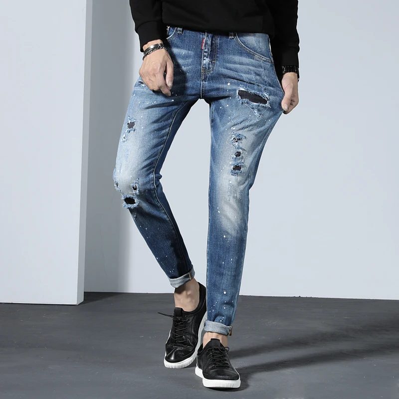 New ripped jeans for men spliced painted skinny jeans men elastic stretch slim trousers pants hip hop streetwear Autumn Spring
New ripped jeans for men spliced painted skinny jeans men elastic stretch slim trousers pants hip hop streetwear Autumn Spring