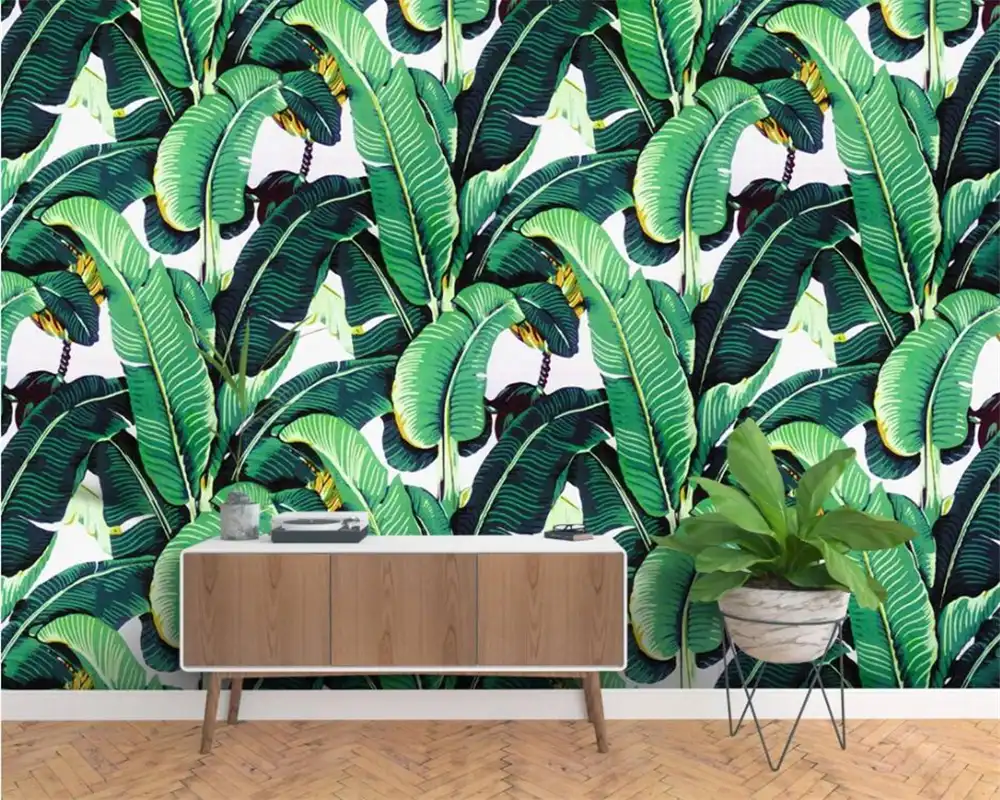 Beibehang ヨーロッパスタイルレトロ手塗装雨林植物バナナの葉の壁紙壁画壁紙の背景の壁壁 3 D Banana Leaf Wallpaper の 壁紙スタイルの壁紙 Gooum