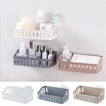 

Bathroom Wall Storage Drain Rack With Sucker Kitchen Hollowed-out Wall-mounted Sundries Organiser Shelf Frame Space Saver Basket