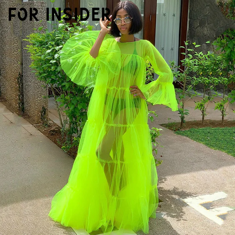 For Insider Fluorescent green mesh maxi dress Women plus size transparent sexy party long dress Female flare sleeve loose dress
For Insider Fluorescent green mesh maxi dress Women plus size transparent sexy party long dress Female flare sleeve loose dress