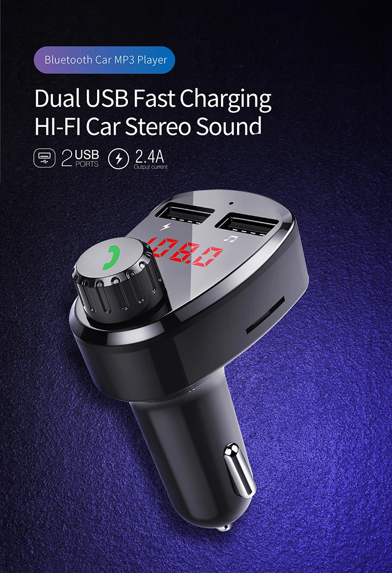 Car Charger with FM Transmitter Bluetooth Receiver Audio MP3 Player TF Card Car Kit Dual USB Car Phone Fast Charger
Car Charger with FM Transmitter Bluetooth Receiver Audio MP3 Player TF Card Car Kit Dual USB Car Phone Fast Charger