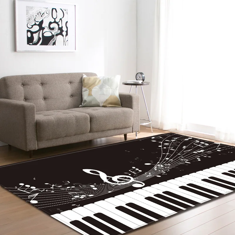 

Nordic Style Living Room Home Decoration Carpets White & Black Piano Keyboard Notes Soft Flannel Bed Room Floor Mats Carpet Rugs