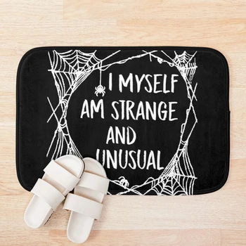 I Myself Am Strange And Unusual Beetlejuice Lydia Quote Creepy Halloween Spiderweb Bath Mat