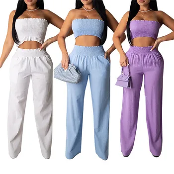 2020 Elegant Women Strapless Off Shoulder Tank Vest Crop Tops Solid High Waist Loose Wide Leg Pants Trousers Two-pieces 2020
2020 Elegant Women Strapless Off Shoulder Tank Vest Crop Tops Solid High Waist Loose Wide Leg Pants Trousers Two-pieces 2020