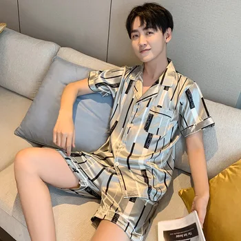 Plus Size 4XL 5XL Summer Print Men Pajamas Set Satin 2PCS Sleepwear Silky Shirt&Shorts Male Casual Pyjamas Suit Soft Sleep Set 
Plus Size 4XL 5XL Summer Print Men Pajamas Set Satin 2PCS Sleepwear Silky Shirt&Shorts Male Casual Pyjamas Suit Soft Sleep Set