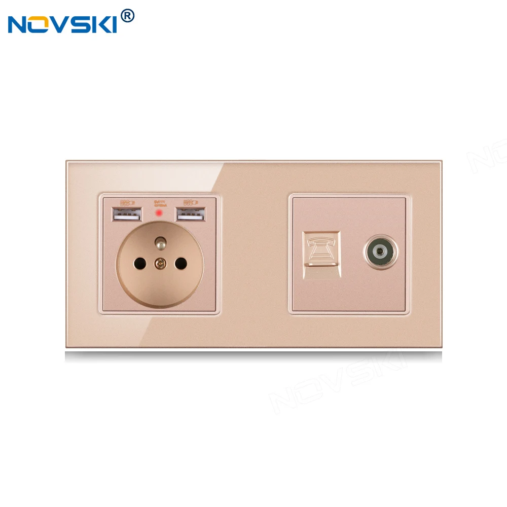 146*86mm DIY Socket Double Frame, French Outlet 2.1A Dual USB Charging Port, Golden Data Socket German Bayer Base, DIY Assemble
146*86mm DIY Socket Double Frame, French Outlet 2.1A Dual USB Charging Port, Golden Data Socket German Bayer Base, DIY Assemble