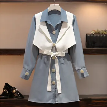Fashion Autumn White Bow Short Sleeveless Vest Women 2 Piece Set And Blue Chiffon Single breasted Long Sleeve Dress Skirt Set
Fashion Autumn White Bow Short Sleeveless Vest Women 2 Piece Set And Blue Chiffon Single breasted Long Sleeve Dress Skirt Set