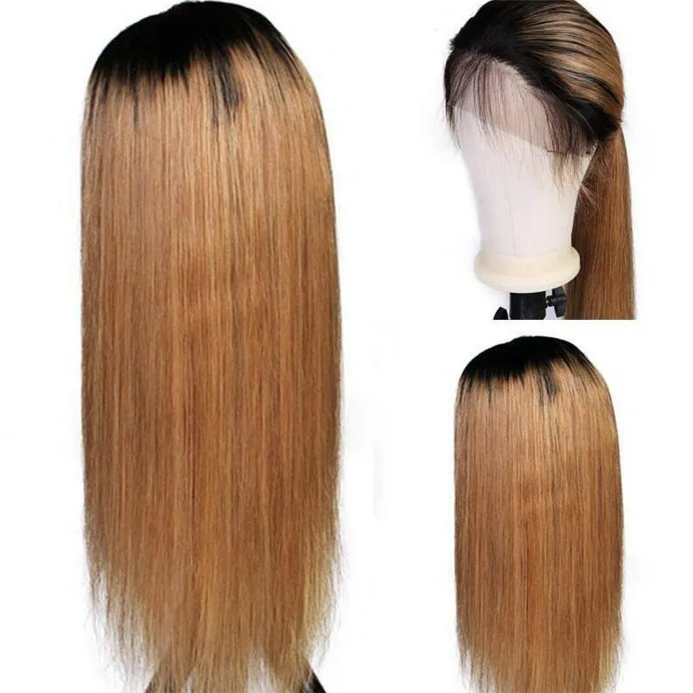 Ombre Blonde Straight  Human Hair Wigs Brazilian Remy Bleached Knots Glueless 13x4 Lace Wig with Baby Hair