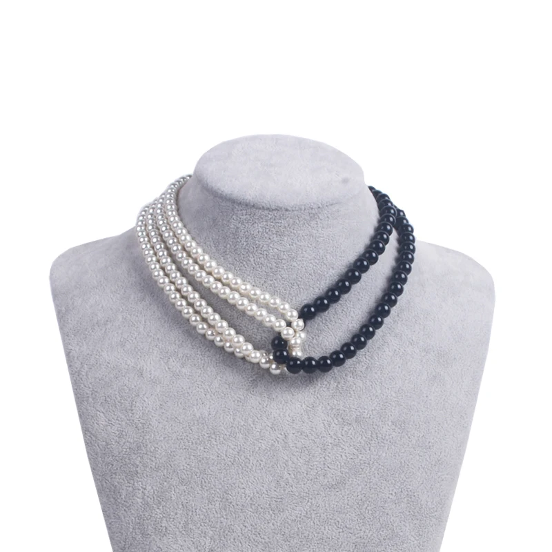 

HOWAWAY Round Imitation Pearl Choker Necklace Multi Strands Choker 20s Flapper Necklace black and white pearl Themed Party