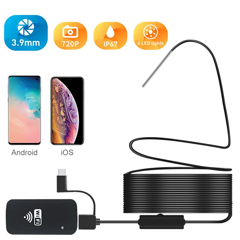 Newest 2.0MP Wireless Endoscope Camera 3.9MM WiFi Borescope Inspection Camera IP67 Flexible Snake Camera for Android iOS PC
Newest 2.0MP Wireless Endoscope Camera 3.9MM WiFi Borescope Inspection Camera IP67 Flexible Snake Camera for Android iOS PC