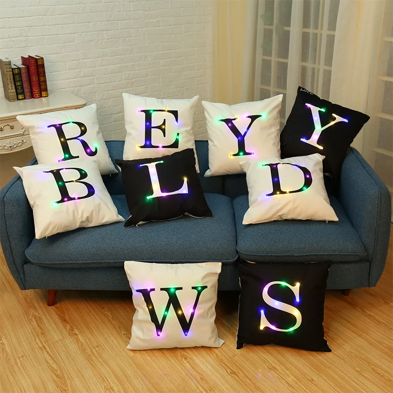 Mikksire New Christmas Alphabet Lighting LED Cushion Cover Home Decor Throw Pillowcase Sofa Flashing coffee shop F1 | Дом и сад