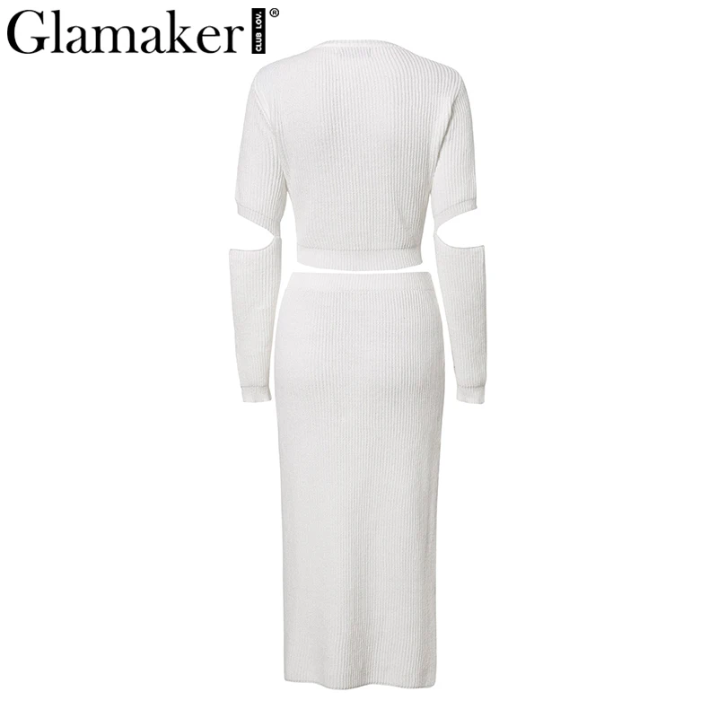 White Elegant Knitted Sweater Midi Suit Two Piece Dress White Elegant Knitted Sweater Midi Suit Two Piece Dress