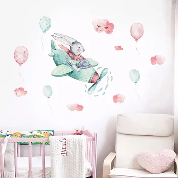 Cute Rabbit on Airplane Wall Stickers Watercolor Hand Drawn Wall Decals for Kids Boy Room Bedroom Baby Nursey Home Decoartion
Cute Rabbit on Airplane Wall Stickers Watercolor Hand Drawn Wall Decals for Kids Boy Room Bedroom Baby Nursey Home Decoartion