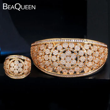 BeaQueen Luxury Large Wide Bangle Ring Set for Women Wedding Cubic Zircon Crystal Saudi Arabic Dubai Gold Jewelry Sets JS218 
BeaQueen Luxury Large Wide Bangle Ring Set for Women Wedding Cubic Zircon Crystal Saudi Arabic Dubai Gold Jewelry Sets JS218