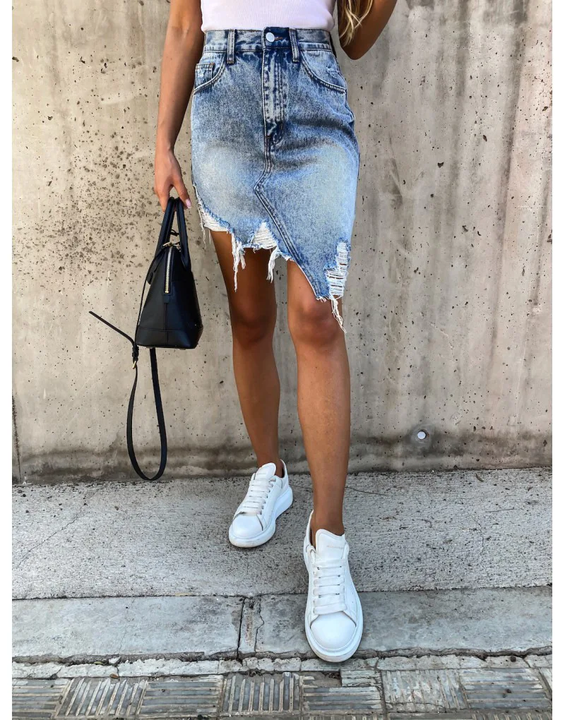 Women High Waist Irregular Hem Personality Ripped Hip Pencil Skirt Retro Pencil A Line Stretch Ripped Denim Skirt with Pockets
Women High Waist Irregular Hem Personality Ripped Hip Pencil Skirt Retro Pencil A Line Stretch Ripped Denim Skirt with Pockets
