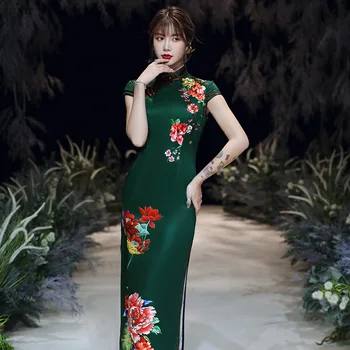 Women Elegant Dresses Chinese Cheongsam Long Satin Dress Banquet Qipao Flower Chinese Dresses Qipao Robe Orientale
Women Elegant Dresses Chinese Cheongsam Long Satin Dress Banquet Qipao Flower Chinese Dresses Qipao Robe Orientale