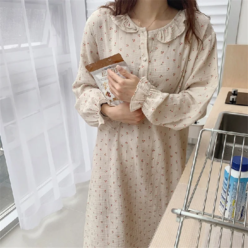 2021 Autumn Ruffle Nightgown Women Cherry Print Sleep Dress Loose Casual Cute Homewear Long Sleeve O-neck Nightdress Sexy Soft
2021 Autumn Ruffle Nightgown Women Cherry Print Sleep Dress Loose Casual Cute Homewear Long Sleeve O-neck Nightdress Sexy Soft