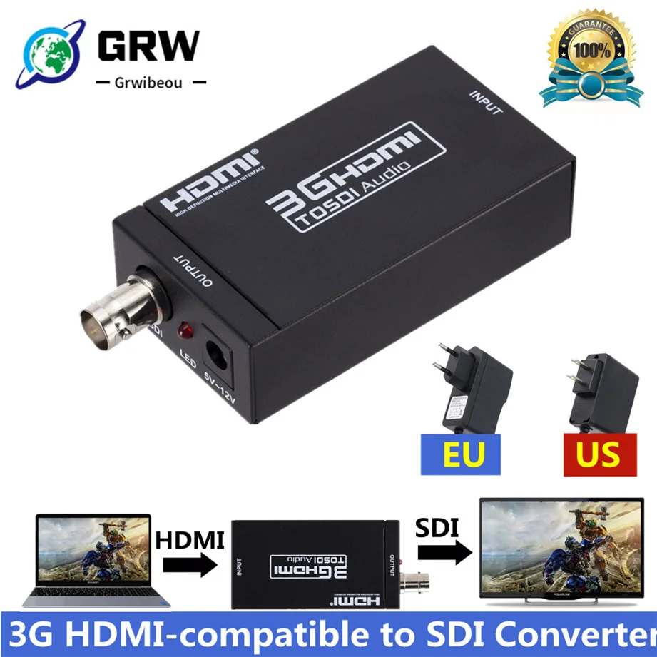 

Grwibeou 3G HDMI-compatible to SDI Converter SDI Adapter Audio HD-SDI/3G-SDI Adapter BNC 1080P DAC Converter for Monitor HDTV