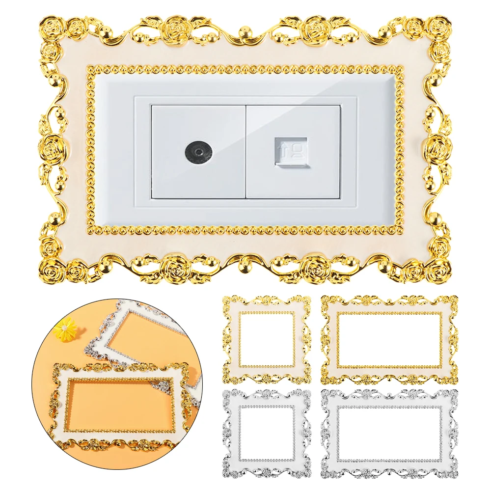 Фото Gold Silver Elegant Resin Single and Double Light Switch Surround Socket Plate Rose Edge Wall Sticker Cover Frame Home Decor | Дом и сад