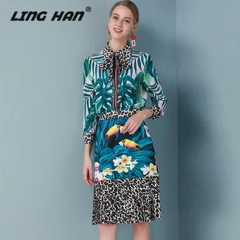LINGHAN Designer Women Two-piece set Spring Summer Flower Print Long Sleeve Blouse + Leopard Pleated Skirt Fashion New Suit
LINGHAN Designer Women Two-piece set Spring Summer Flower Print Long Sleeve Blouse + Leopard Pleated Skirt Fashion New Suit