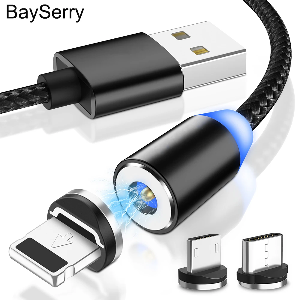 Фото Магнитный зарядный кабель BaySerry Тип C Micro USB для быстрой зарядки iphone 12 11 Samsung S21 S20 Xiaomi