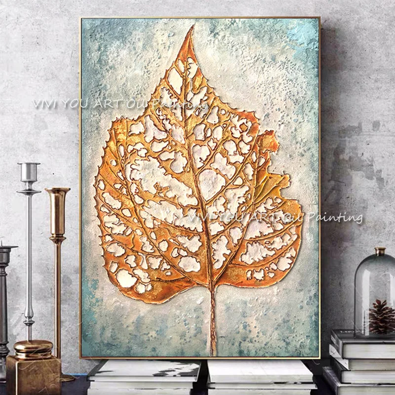 

Modern Canvas Gold Abstract Painting for Living Room Home Decorative Large Art Wall Painting Golden Leaf Home Wall Picture