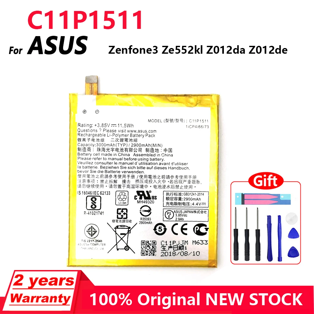 100% Original New High Capacity Batteries C11P1511 Battery For ASUS Zenfone3 Ze552kl Z012da Z012de Batteria 2900mAh+Free Tools
100% Original New High Capacity Batteries C11P1511 Battery For ASUS Zenfone3 Ze552kl Z012da Z012de Batteria 2900mAh+Free Tools