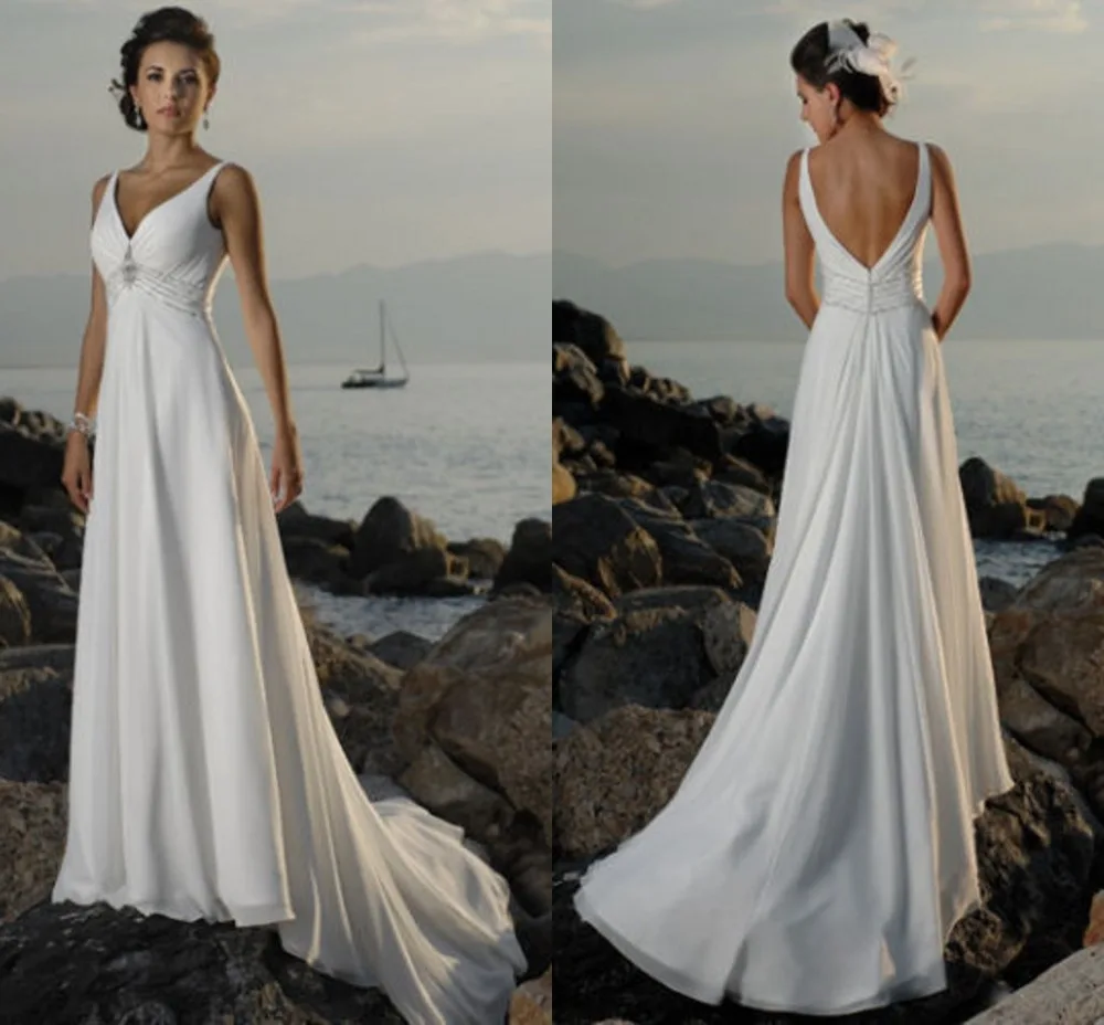 Sexy 2018 Beach Style Chiffon V Neck Empire Waist Backless vestido de noiva Sleeveless Bridal Ball Gown bridesmaid dresses
Sexy 2018 Beach Style Chiffon V Neck Empire Waist Backless vestido de noiva Sleeveless Bridal Ball Gown bridesmaid dresses