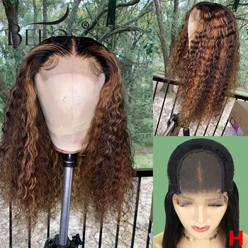 

Beeos Highlight Colored Curly Brésilien Remy Perruques de cheveux humains 4 × 4 Perruque Lace Closure Pre Pucked With Baby Hair