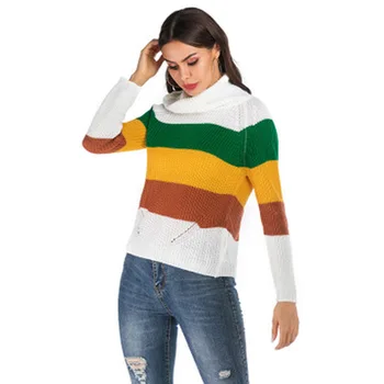 Autumn Winter Turtleneck Striped Knitted Sweater Women Color Matching Pullover Female Loose Oversized Tops Casual Sweet Jumpers 
Autumn Winter Turtleneck Striped Knitted Sweater Women Color Matching Pullover Female Loose Oversized Tops Casual Sweet Jumpers